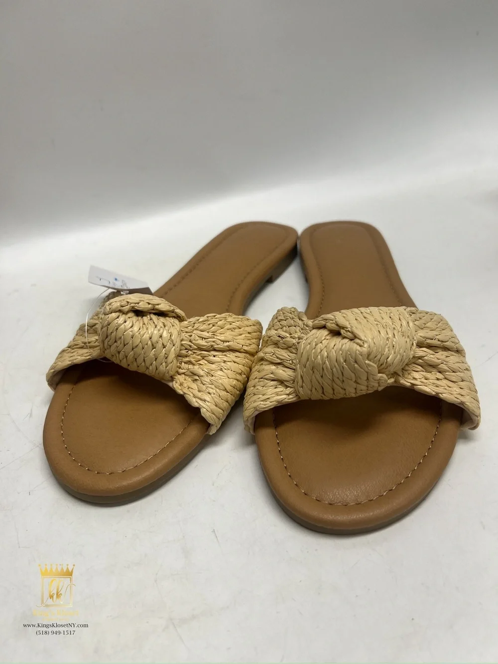 Time and Tru Tan Slide Sandals with Braided Knot Strap